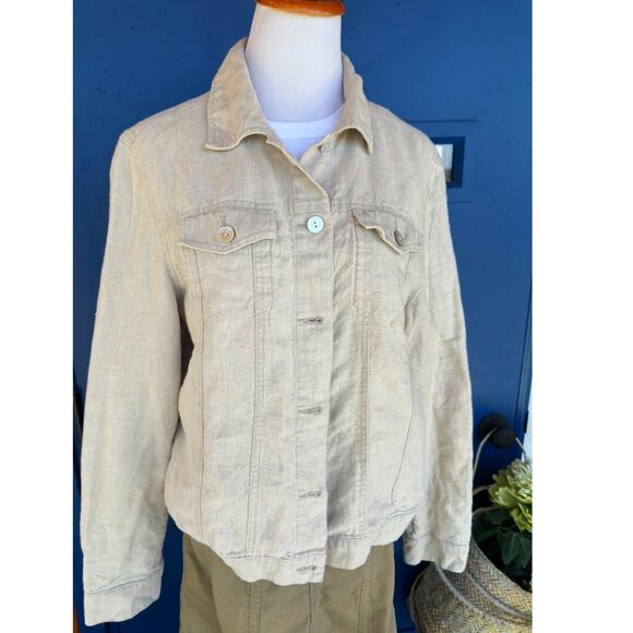 Linen Neutral Jacket Size Large Fisherman Chore Jacket Summer Weight Coastal - Picture 1 of 7